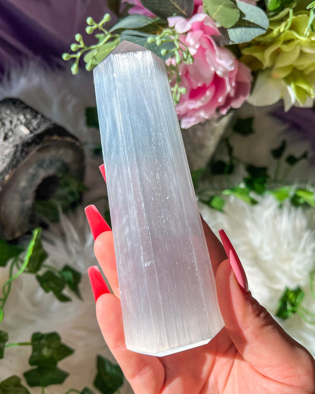 Satin Spar {Selenite} Obelisk ~ 6 inches