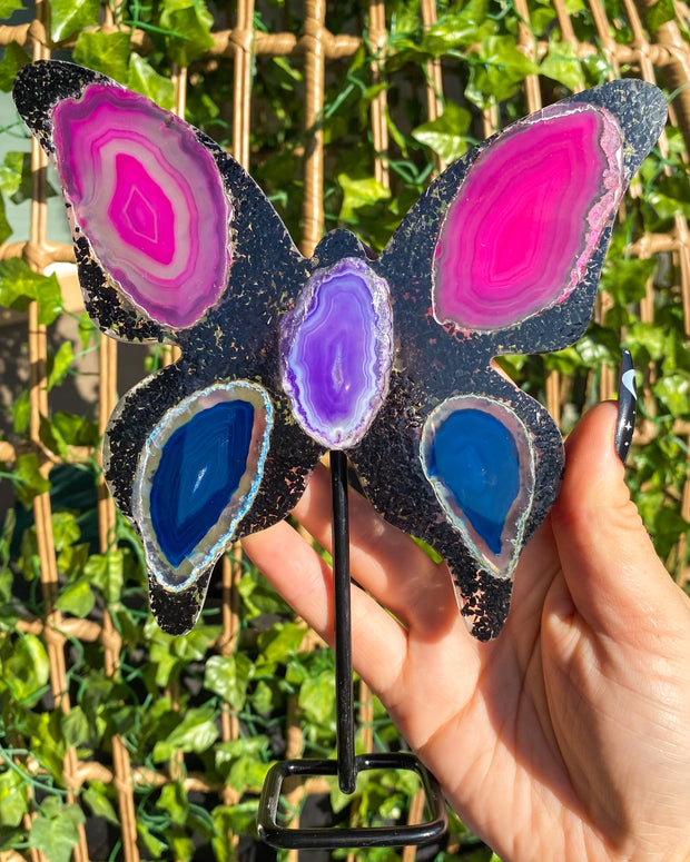 Multi Colored Agate Butterfly Resin Statue