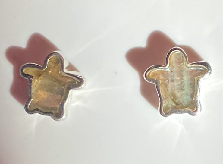 Labradorite Turtle Sterling Silver Stud Earrings (Pair)