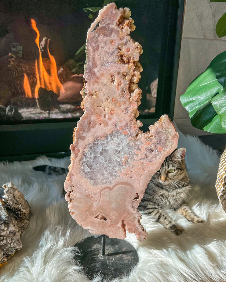 XXXL Collectors Specimen Druzy Pink Amethyst Slab On Stand Specimen